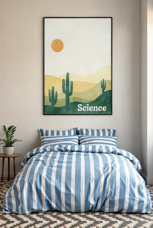 Modern Bedroom Mockup with Blue and Beige Color Palette