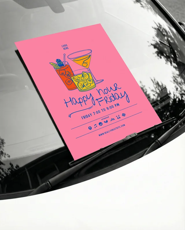 Minimalist Mockup Poster of Car Windshield with Paper