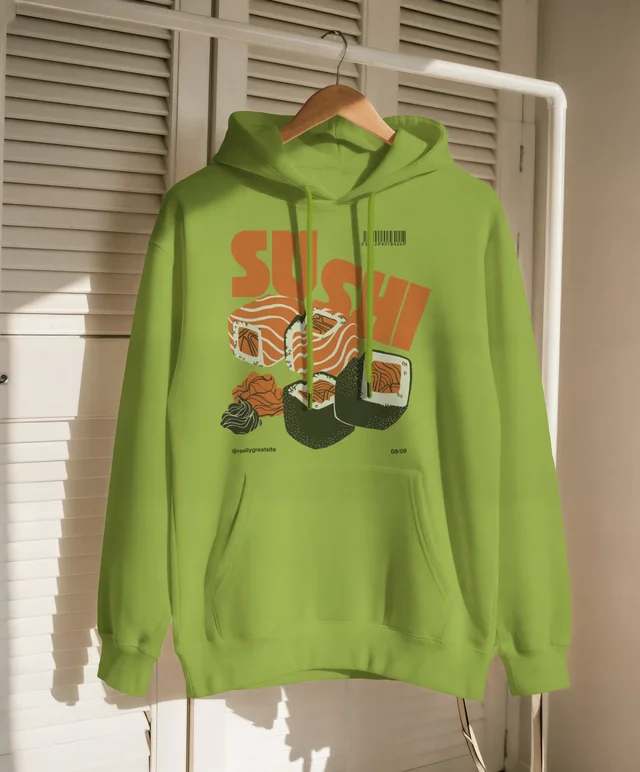 Cozy Hoodie Mockup in Cream Against Wooden Background