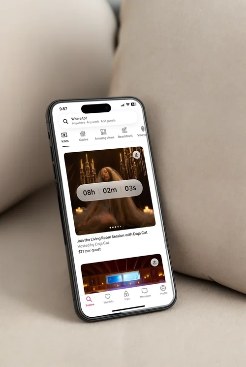 Modern iPhone 16 Pro Max Mockup on Beige Couch Surface