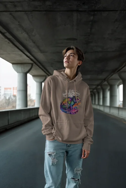 Urban Mockup of a Young Male in a White Hoodie