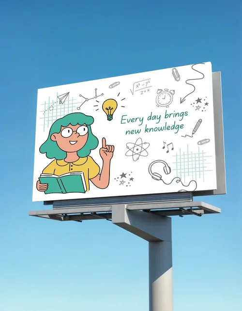 White Billboard Mockup Against Clear Blue Sky