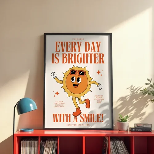 Cozy Mockup Poster with Teal and Red Background Colors