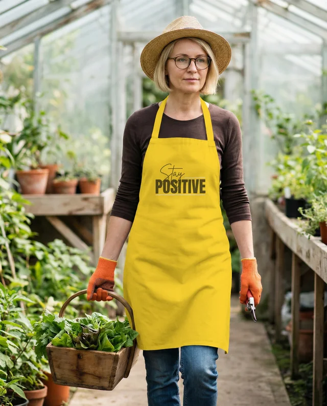 Confident Woman in Apron Walking Through Greenhouse Mockup