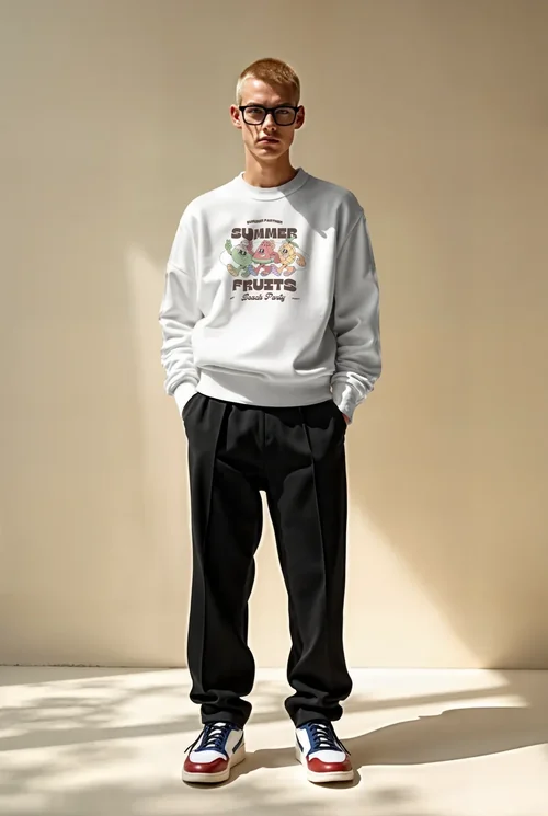 Stylish Mockup of a Young Male in a Cream Sweatshirt