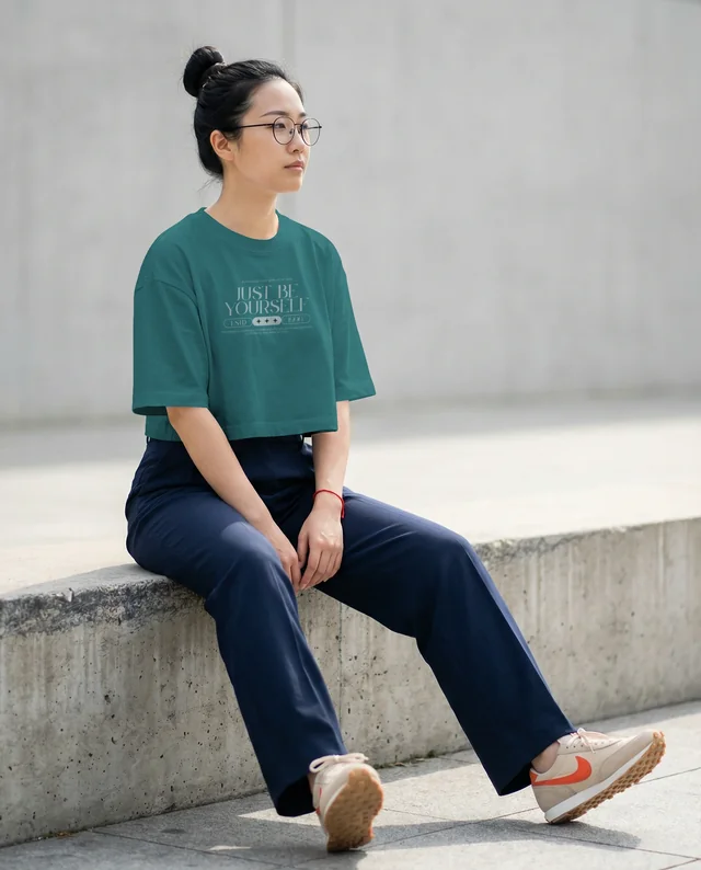 Chic Mockup of a Young Woman in a Crop Top and Pants
