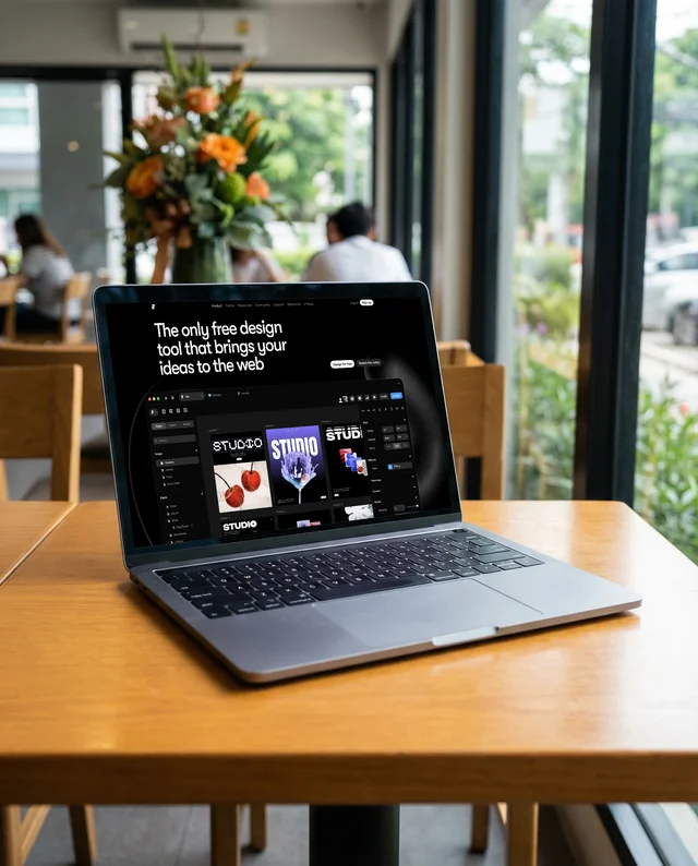 Modern MacBook Mockup in Cozy Café Scene