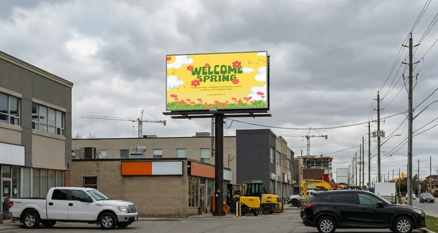 Urban Billboard Mockup in Cloudy City Scene