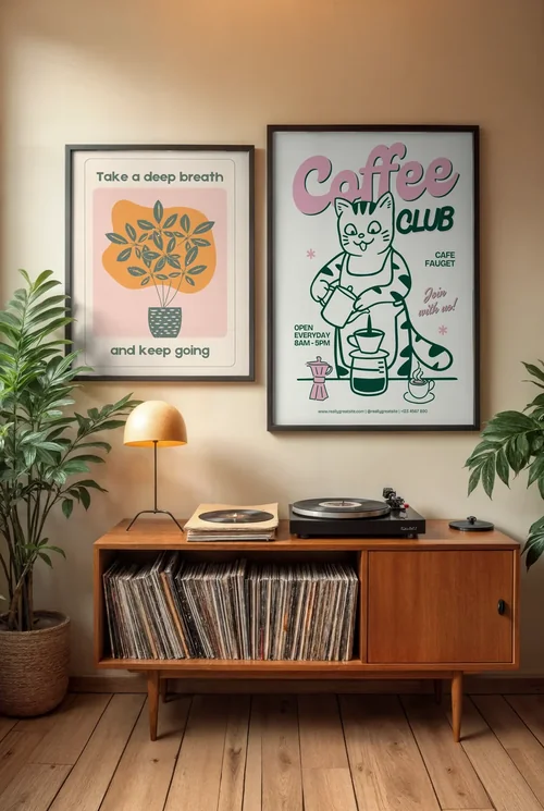 Modern Living Room Mockup with Colorful Poster Background