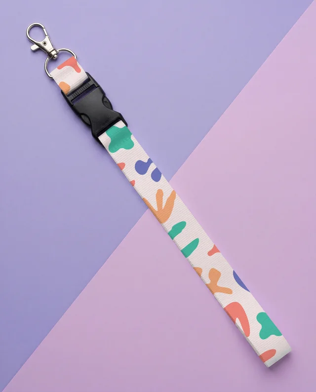 Modern White Lanyard Mockup on Pastel Purple Background