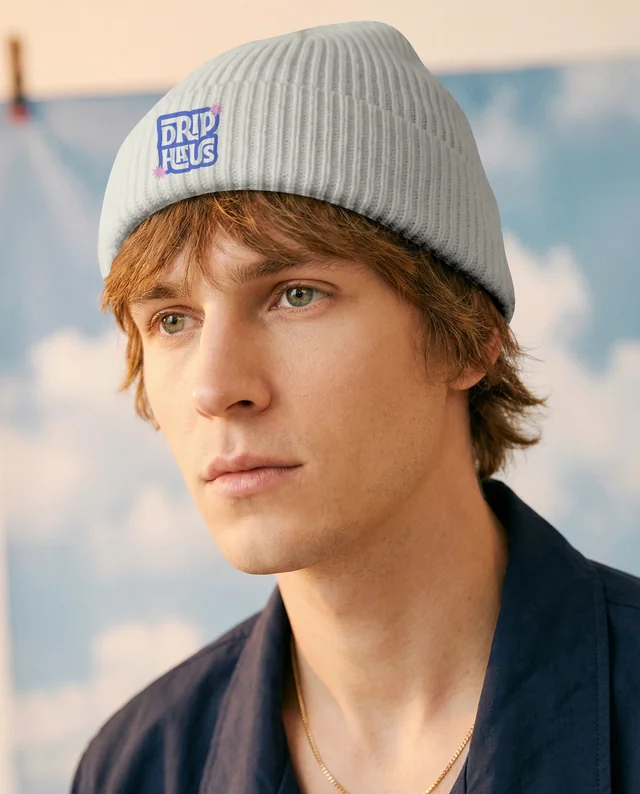 Young Man in White Beanie Mockup with Dreamy Background