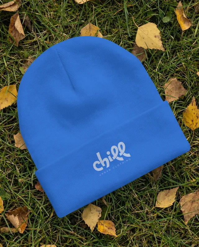 Cozy White Beanie Mockup on Autumn Grass Background