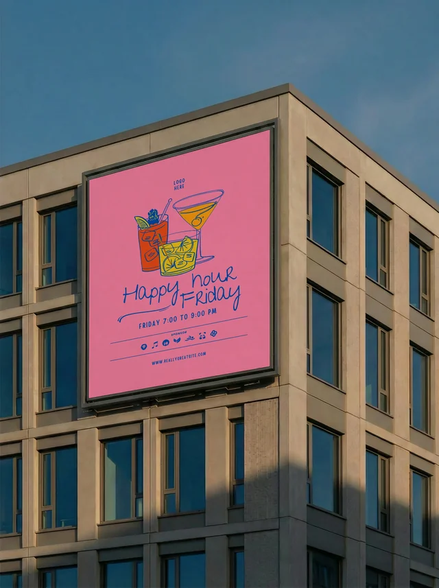 Modern Urban Building Mockup with Blank Billboard