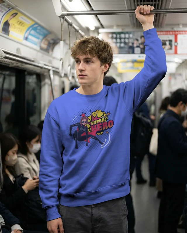 Urban Sweatshirt Mockup in a Crowded Subway Scene