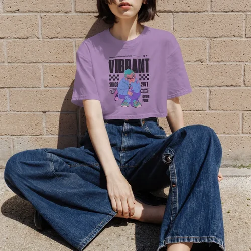 Casual T-Shirt Mockup of Young Woman in Denim