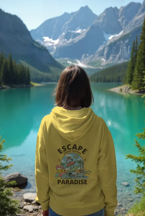 Vibrant Mockup of Hoodie Against Mountain Lake Background