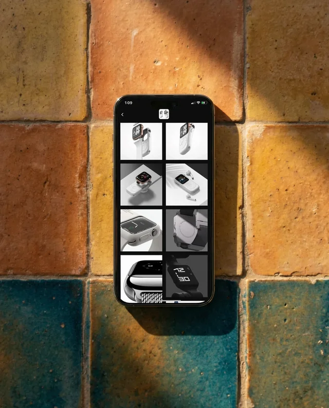 Modern iPhone Mockup on Textured Colorful Tiles