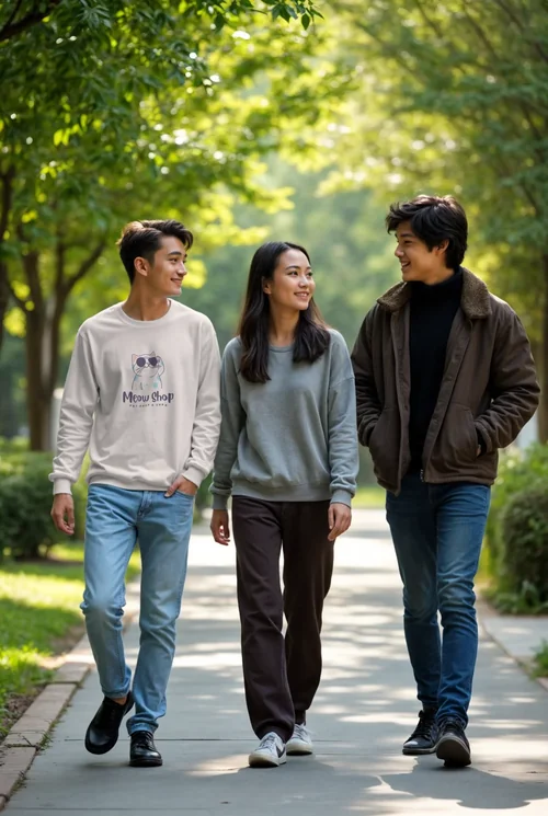 Diverse Young Adults in Stylish Sweatshirt Mockup