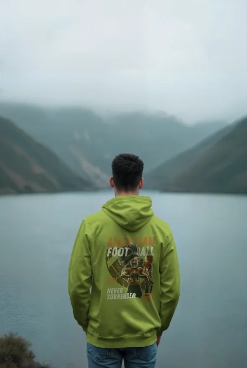 Tranquil Mockup of Hoodie Against Misty Mountain Colors
