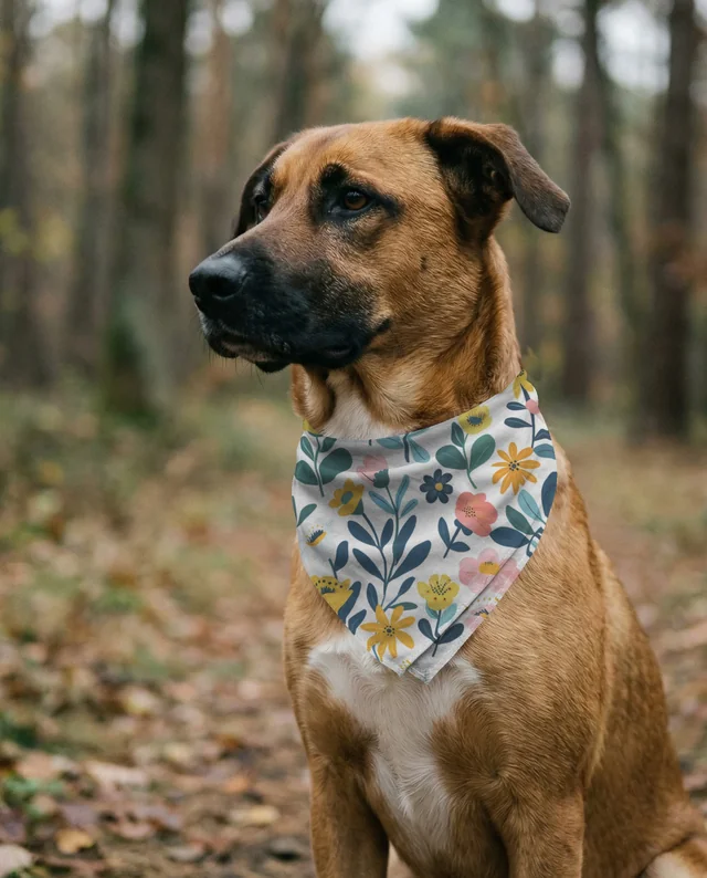 Charming Dog Bandana Mockup in Autumn Forest Setting