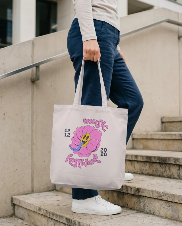 Stylish Mockup of a Tote Bag on Outdoor Stairs