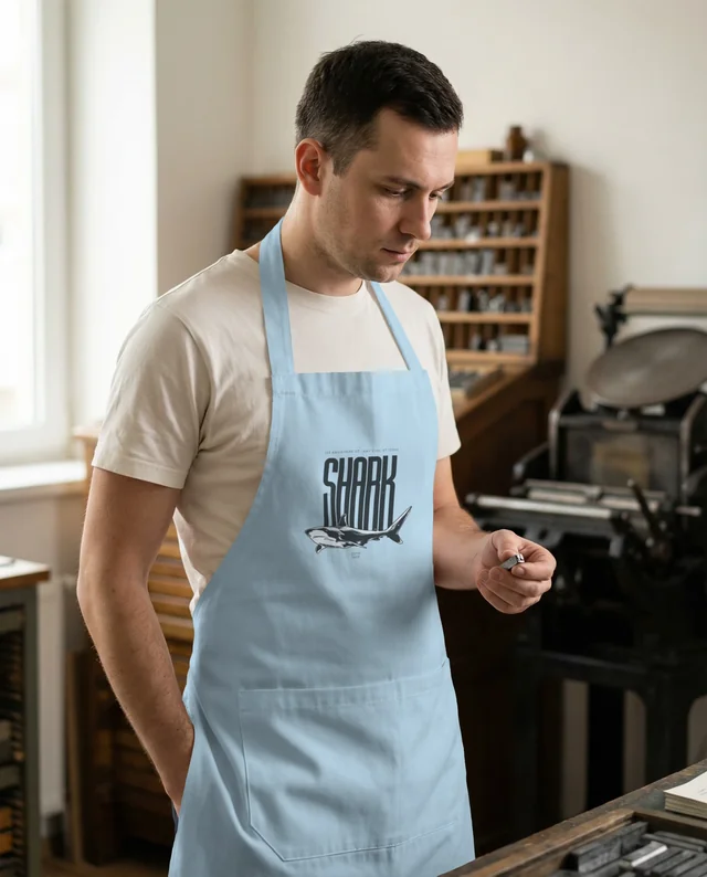 Young Man in Vintage Workshop Mockup Wearing Apron