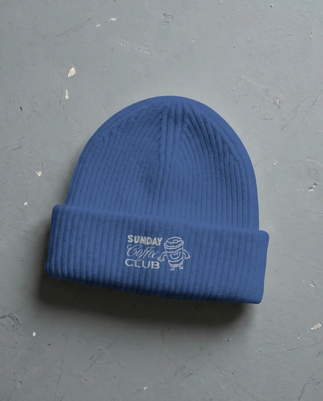 Cozy White Knitted Beanie Mockup on Gray Surface