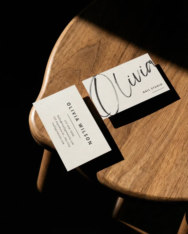 Elegant Mockup of Blank Business Cards on Wooden Stool
