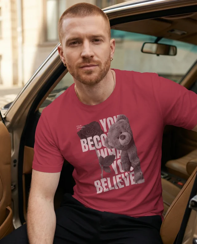 Stylish T-Shirt Mockup in Vintage Car Setting