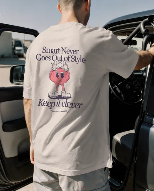 Casual T-Shirt Mockup with Person by a Car