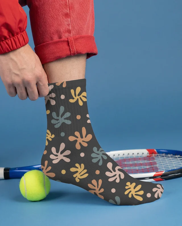 Close-Up Mockup of Socks with Red Denim and Tennis Gear