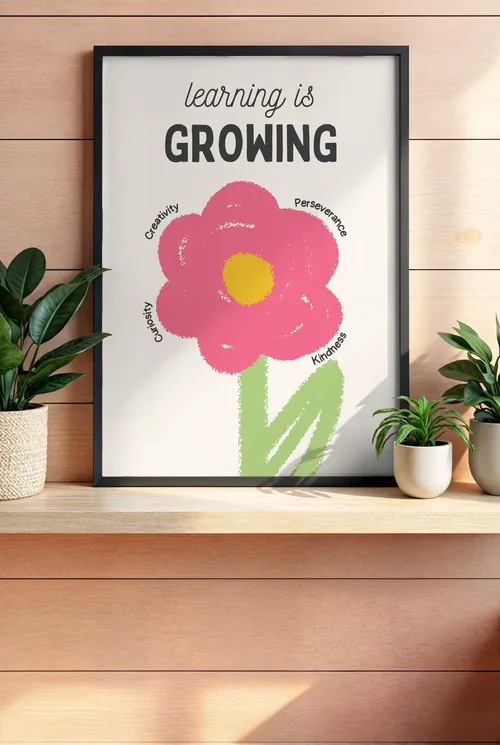 Serene Mockup Poster with Black Frame and Warm Wood Colors