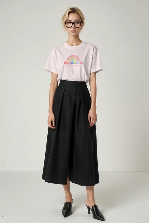 Chic Mockup of T-Shirt with Elegant Midi Skirt Style