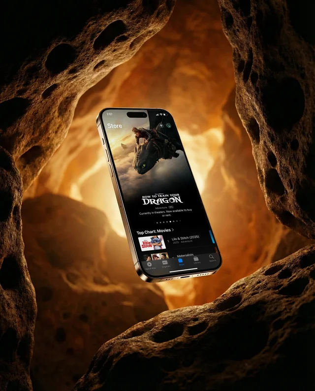 Sleek iPhone Mockup in a Mysterious Cave Setting