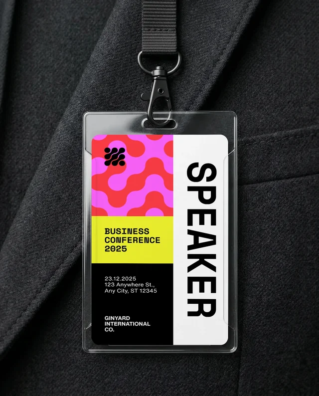 Close-Up Mockup of ID Card Holder on Black Suit Jacket