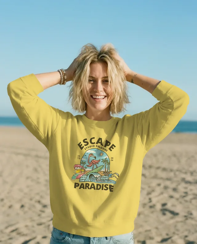 Joyful Sweatshirt Mockup on a Sunny Beach