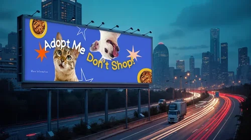 Nighttime Urban Billboard Mockup in a Bustling City
