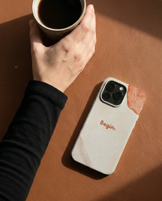 Elegant Mockup of Phone Cover with Coffee and Leather