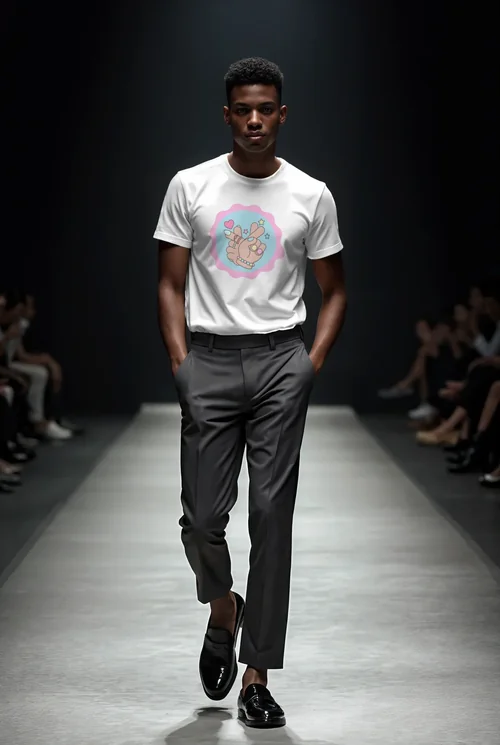 Stylish T-Shirt Mockup Featuring Male Supermodel on Runway