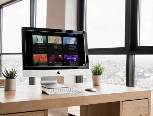 Modern iMac Mockup in a Bright Workspace Scene