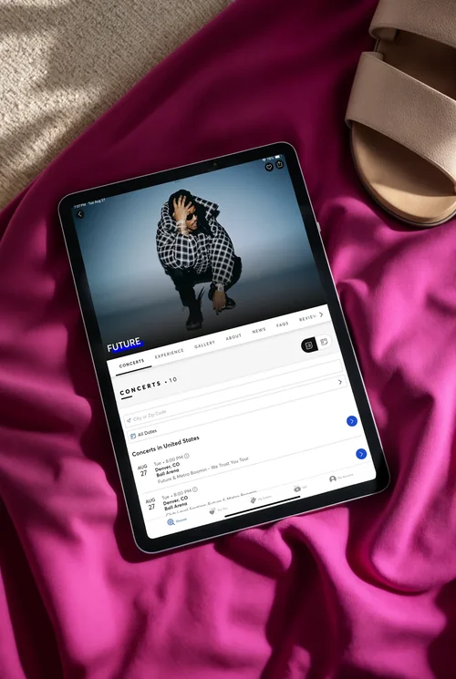 Modern iPad Mockup on Vibrant Fabric Background