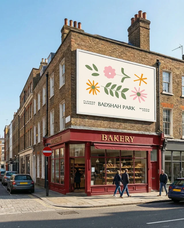 Charming Bakery Mockup with Billboard in Urban Setting