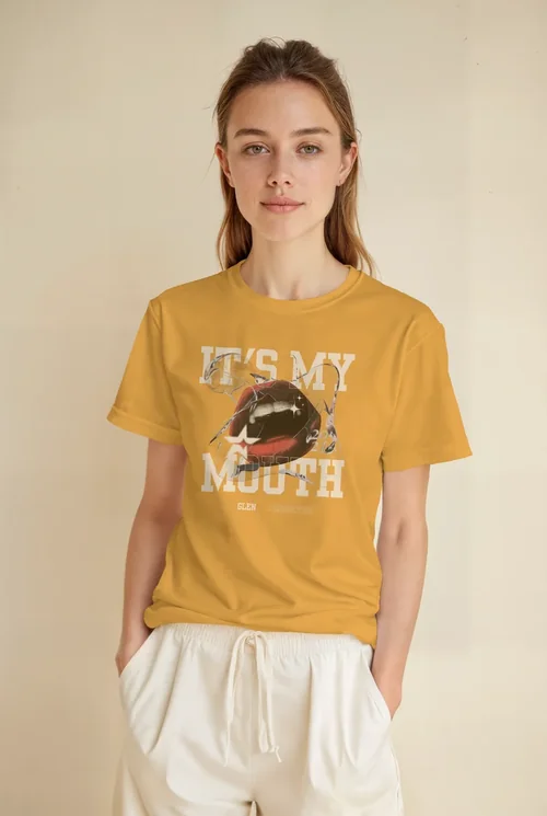 Mockup of T-Shirt on Model with Soft Neutral Background