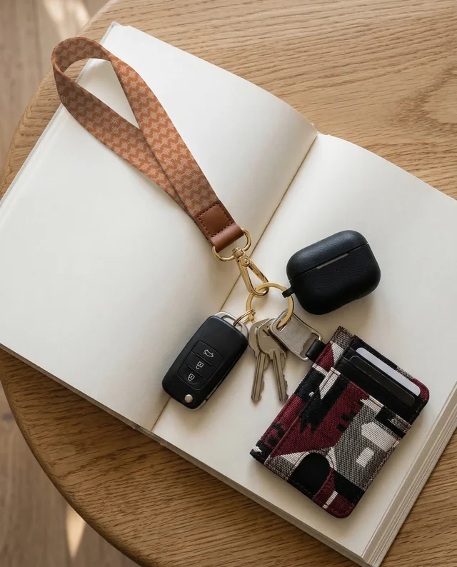Stylish Everyday Essentials Mockup with Lanyard and Wallet