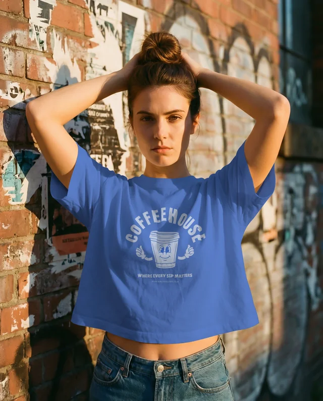 Confident Young Woman in Urban Crop Top Mockup