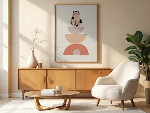 Modern Poster Mockup with Soft Beige Background and Colors