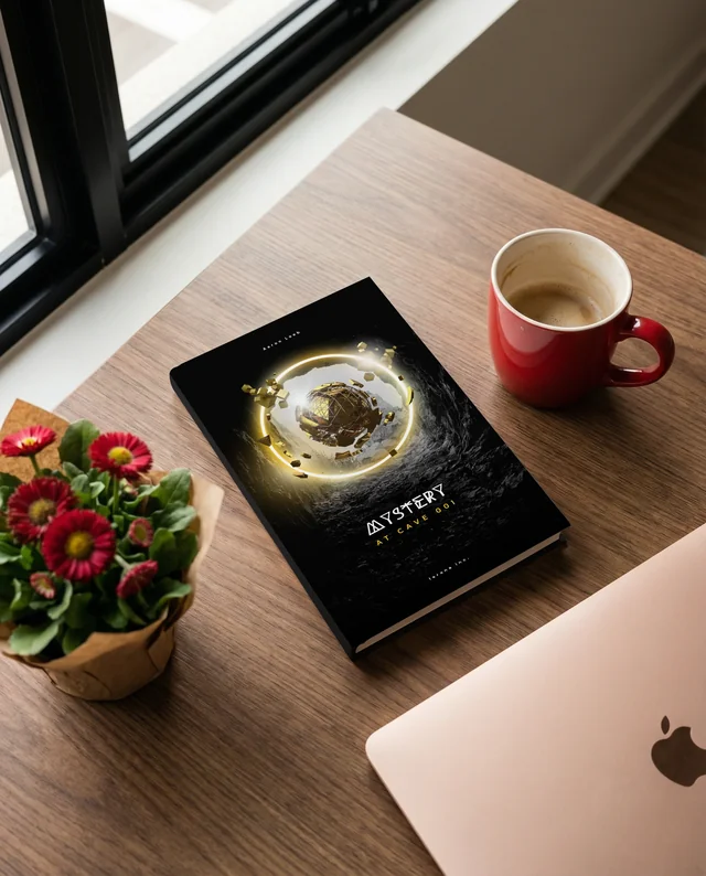Cozy Workspace Mockup with Book and Coffee Mug