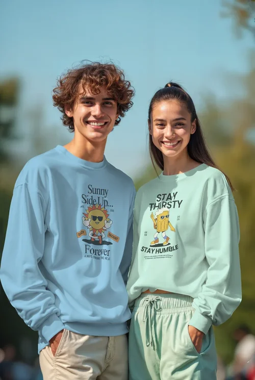 Joyful Sweatshirt Mockup in a Vibrant Outdoor Scene