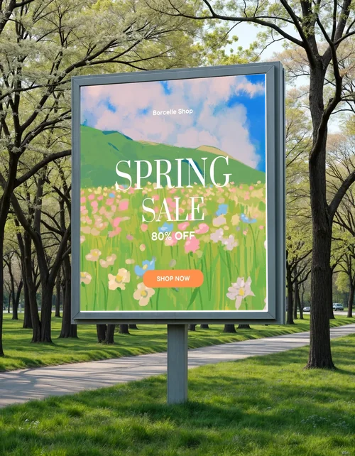 Mockup of a Billboard in a Tranquil Park Setting