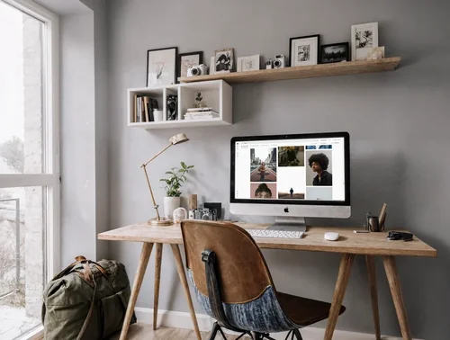 Modern Home Office Mockup with iMac and Cozy Design